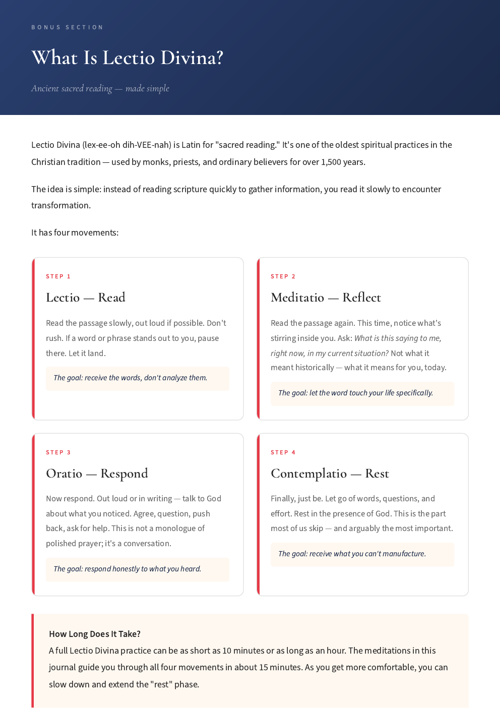 Actual Lectio Divina guide page